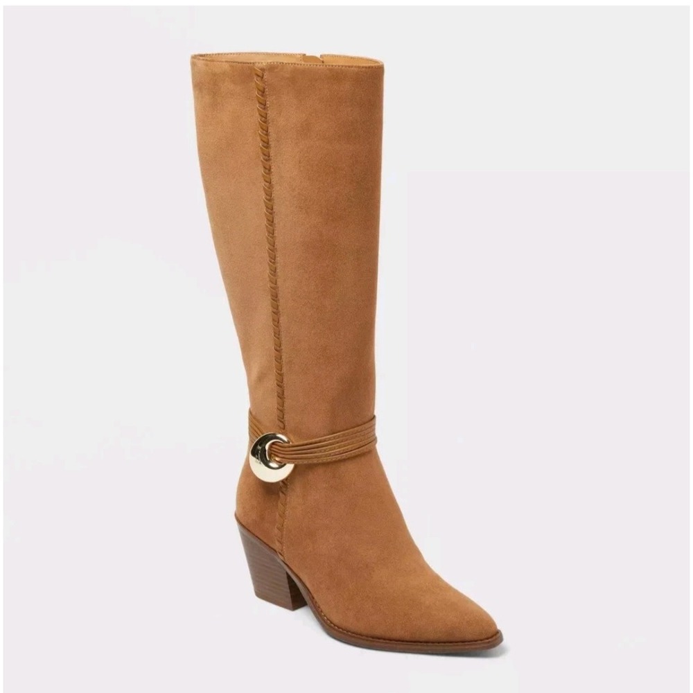 Universal Thread Rio Boots Womens 7 Tan NWT Wide Calf Memory Foam Faux Suede